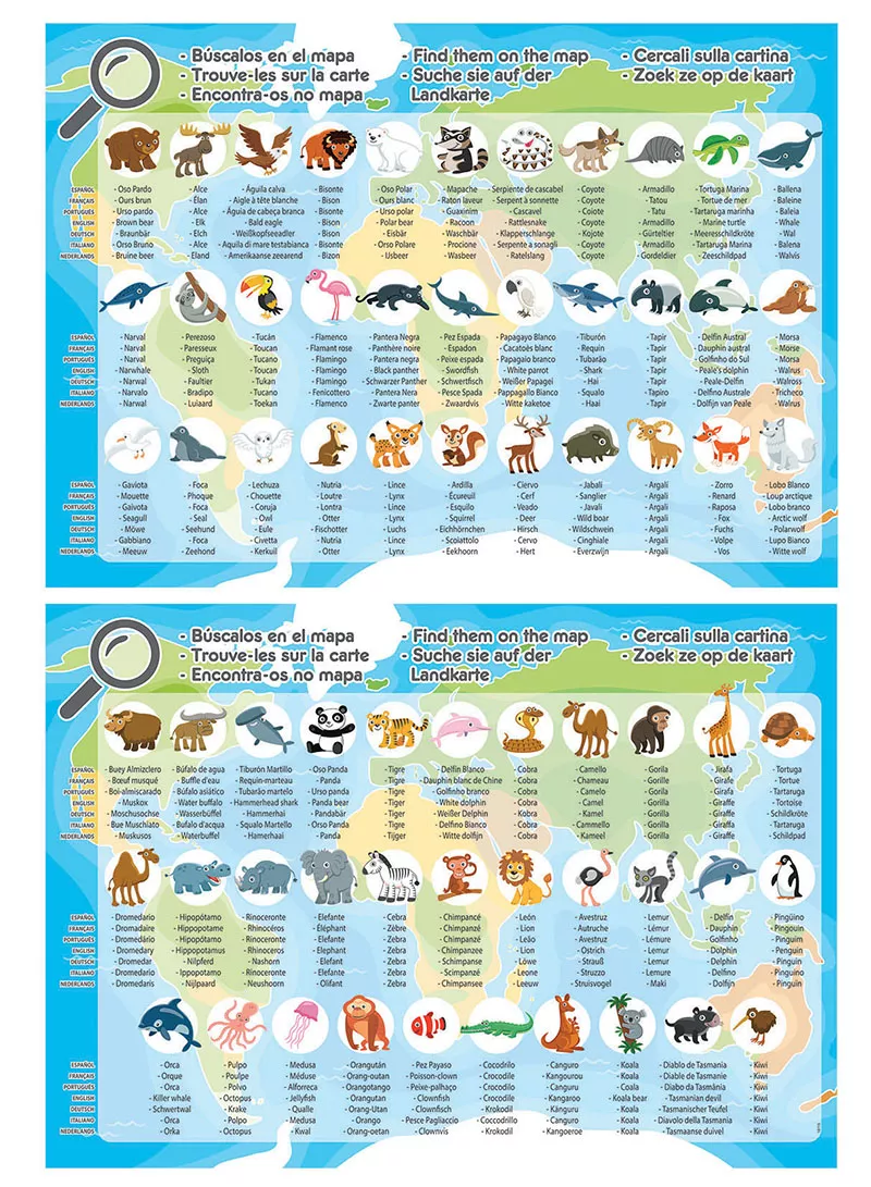Puzzle cu 150 de piese - Harta lumii cu animale