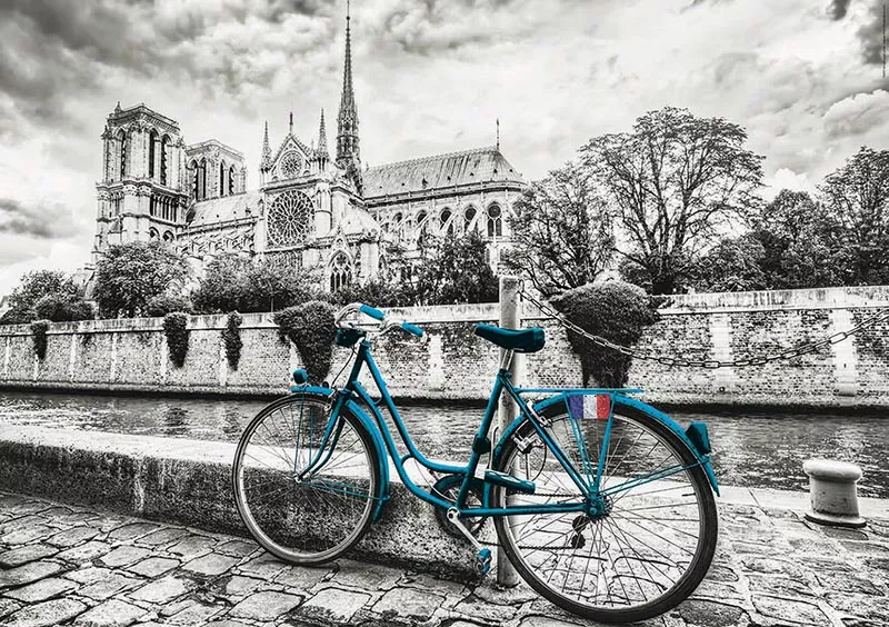 Puzzle cu 500 de piese - Bicicletă lângă Notre-Dame din Paris