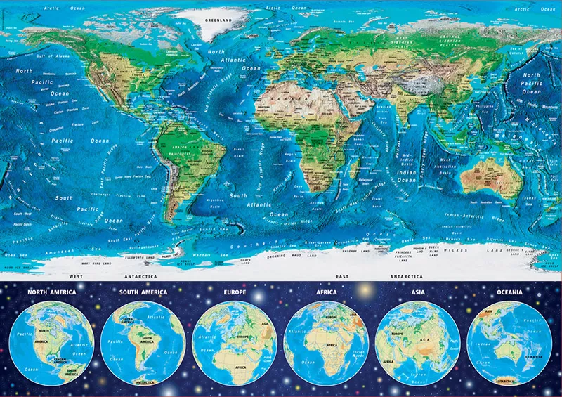 Puzzle fosforescent cu 1000 de piese - Harta lumii