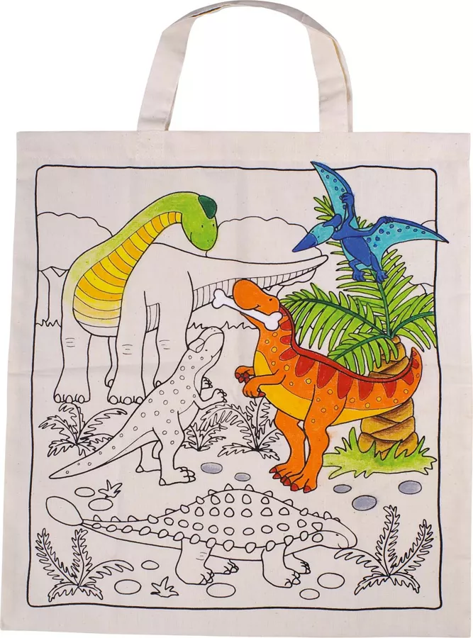 Sacoșă textilă de colorat – Dinozauri, 37 x 42 cm