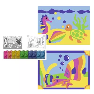 Set creativ cu 2 planșe de colorat cu nisip - Lumea acvatică