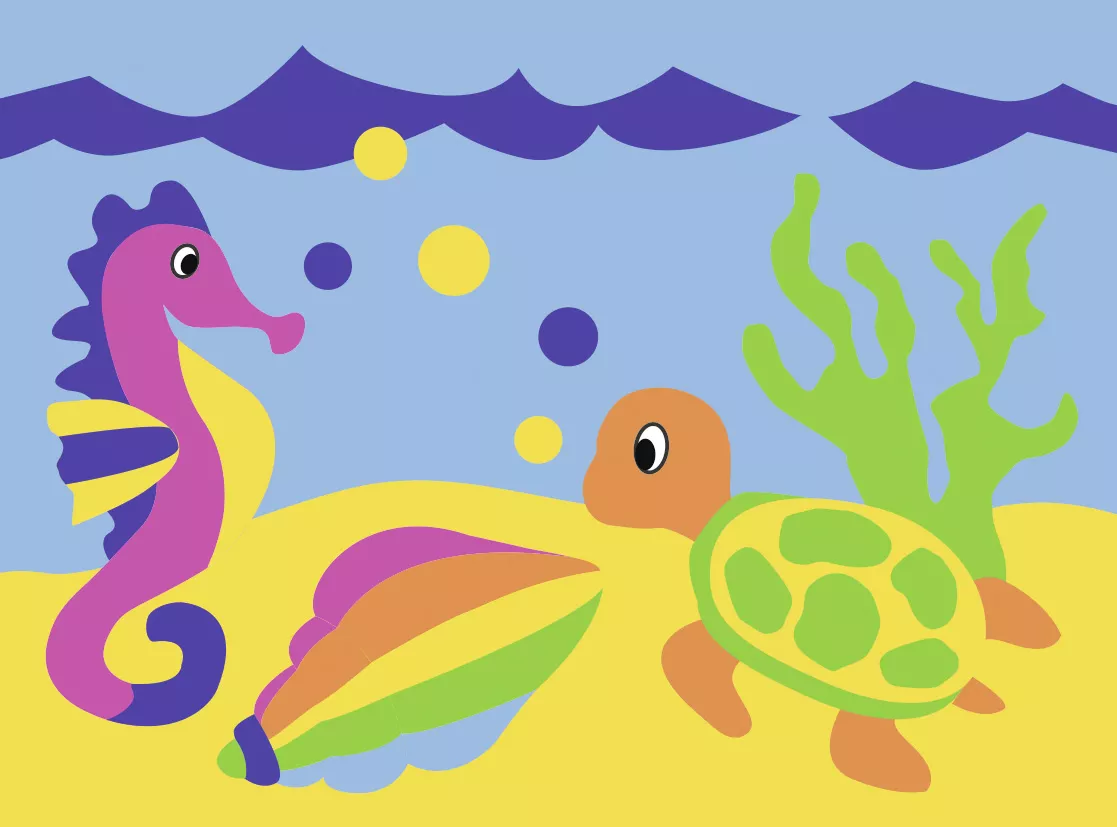 Set creativ cu 2 planșe de colorat cu nisip - Lumea acvatică