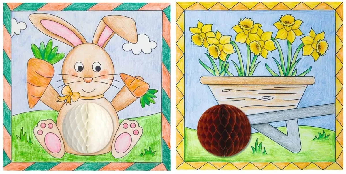 Set creativ cu hârtie tip fagure – 6 tablouri cu Primăvara
