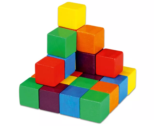Set de 100 de cuburi colorate din lemn
