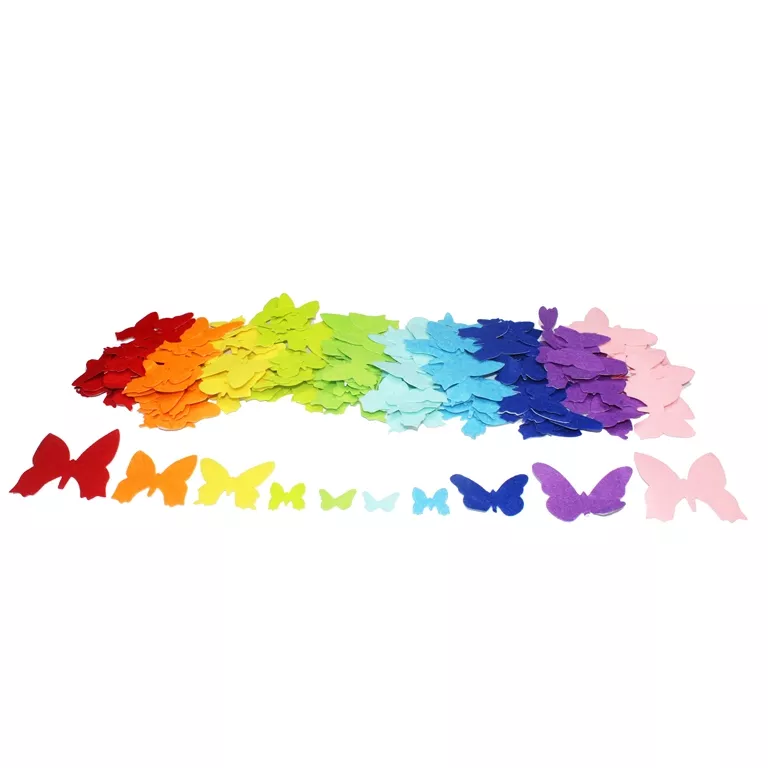 Set de 150 de fluturi colorați din fetru autoadeziv - între 2,5 - 7 cm