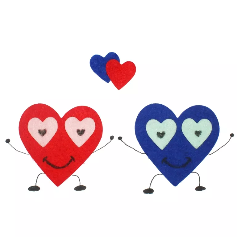 Set de 150 de inimi colorate din fetru autoadeziv - între 2,5 - 7 cm