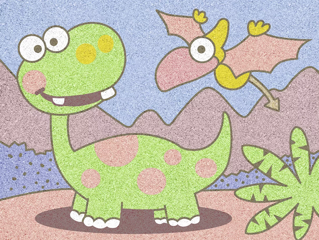 Set 2 planșe de colorat cu nisip - Dinozauri