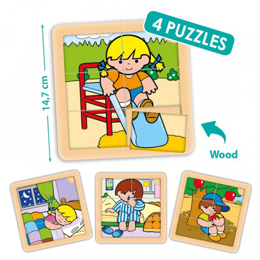 Set de 4 puzzle-uri din lemn (6 piese) - Zaro şi Nita