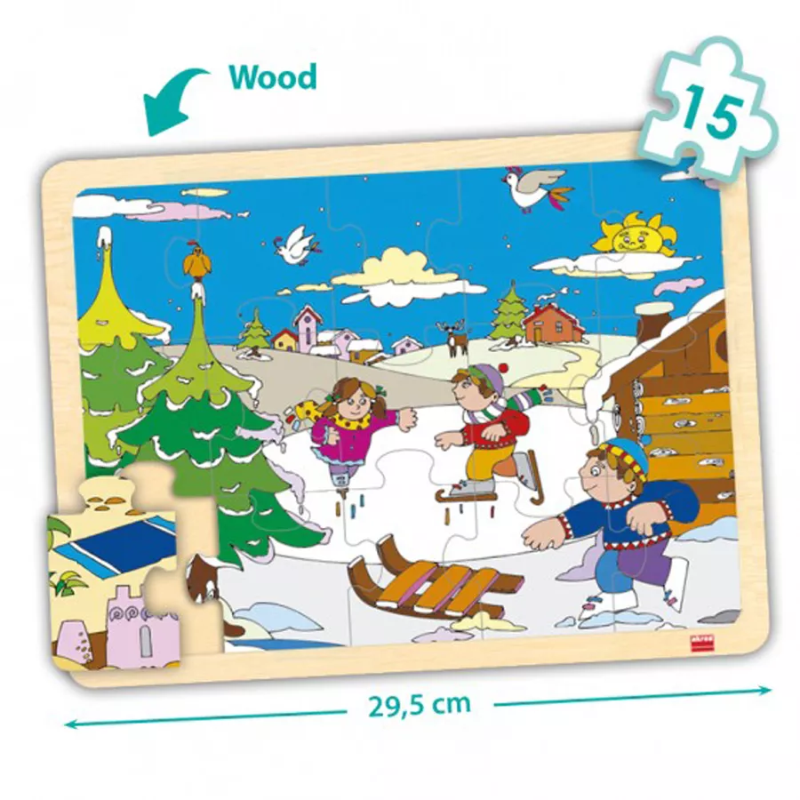 Set de 4 puzzle-uri din lemn - Cele 4 anotimpuri