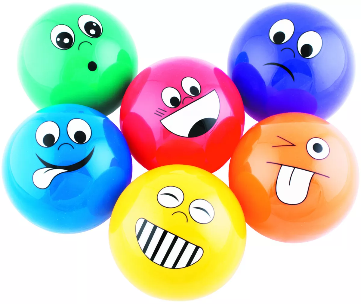 Set de 6 mingi colorate cu emoții, 10 cm