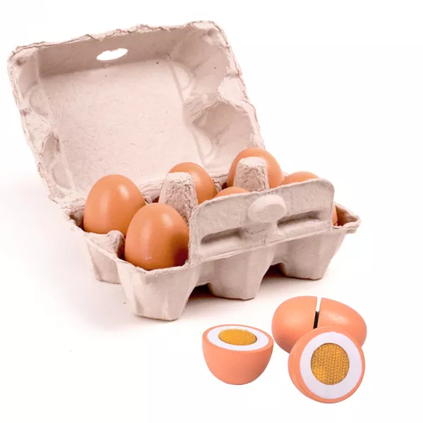 Set de 6 ouă din lemn în cofraj de carton