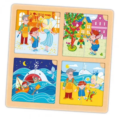 Set de 8 puzzle-uri din lemn - „Scufița Roșie” și „Pinocchio”