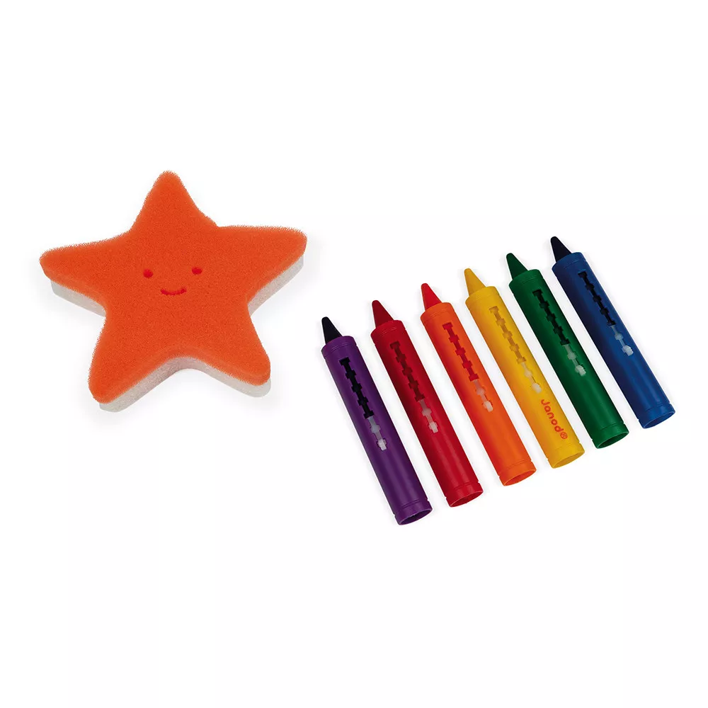 Set de colorat pentru baie - 6 creioane colorate și un burete