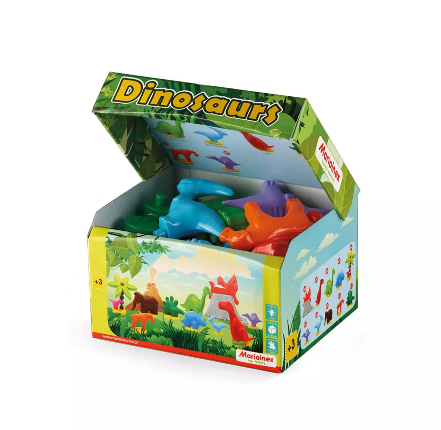 Set de dinozauri din plastic în cutie