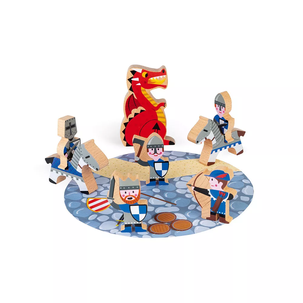 Set de joacă din lemn cu 1 decor și 8 figurine - Povestea cavalerilor