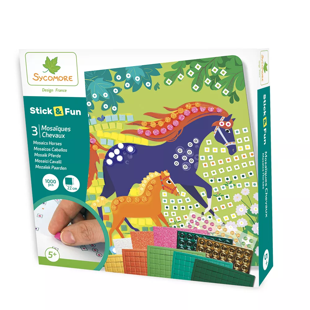 Set mozaic cu stickere colorate și pietre strălucitoare - 3 tablouri cu ponei