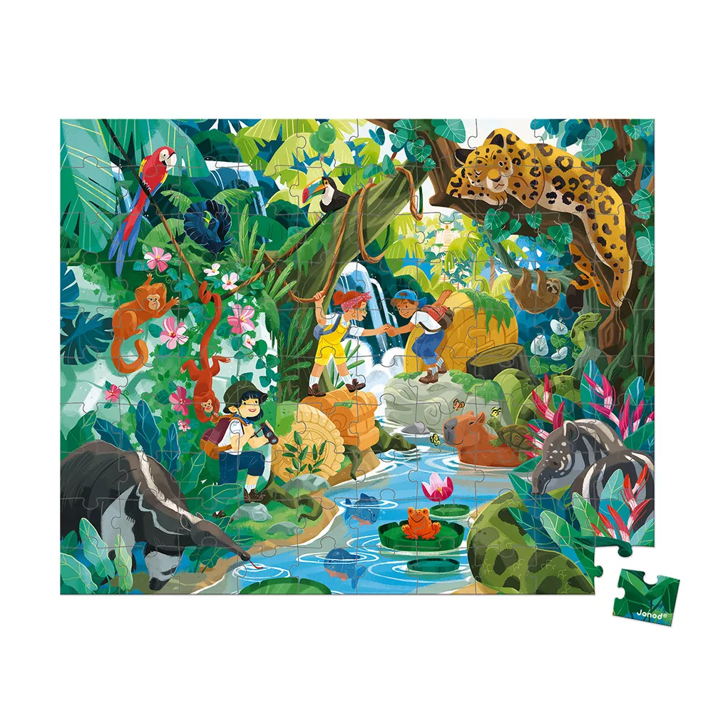 Set Puzzle din carton cu 100 de piese și 1 poster - Aventuri în junglă
