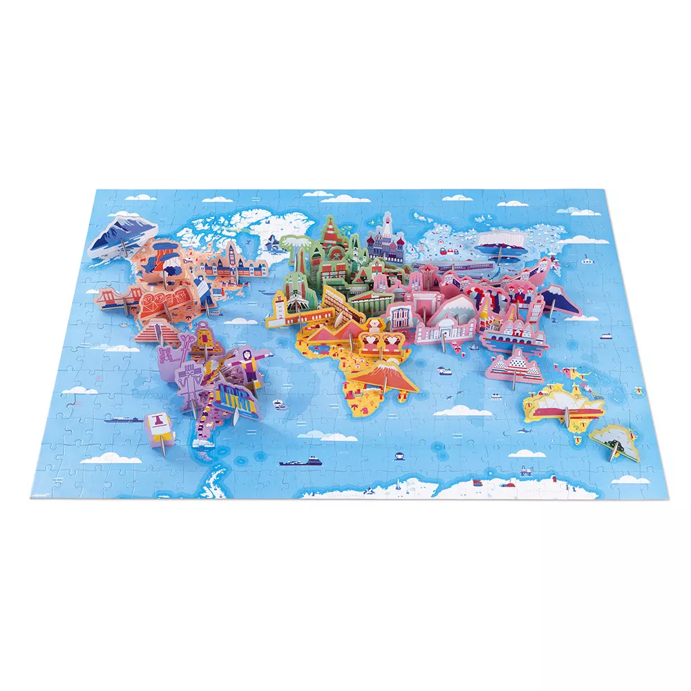 Set Puzzle uriaș din carton cu 350 de piese, 50 de figurine 3D și 1 poster - Curiozități de pe mapamond