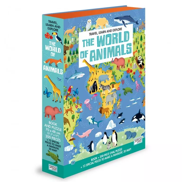 Set carte + puzzle oval cu 200 de piese - Lumea animalelor