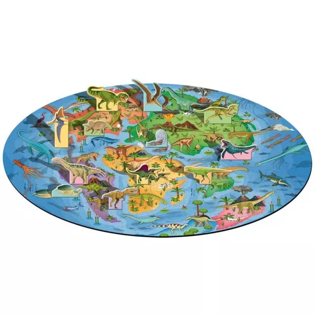 Set carte + puzzle oval cu 200 de piese - Lumea dinozaurilor