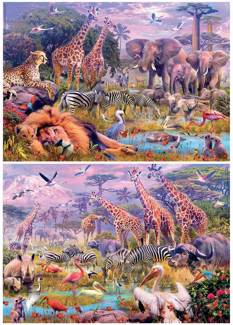 Set de 2 puzzle-uri din câte 100 de piese - Animale sălbatice
