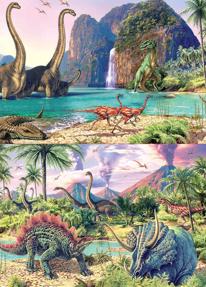 Set de 2 puzzle-uri din câte 100 de piese - Dinozauri