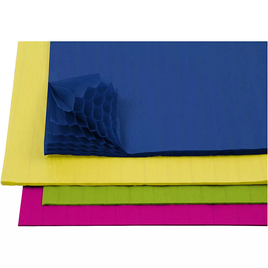 Set de 8 coli de hârtie tip fagure pentru decorațiuni, 28 x 17 cm (bleumarin, galben, verde și roz)