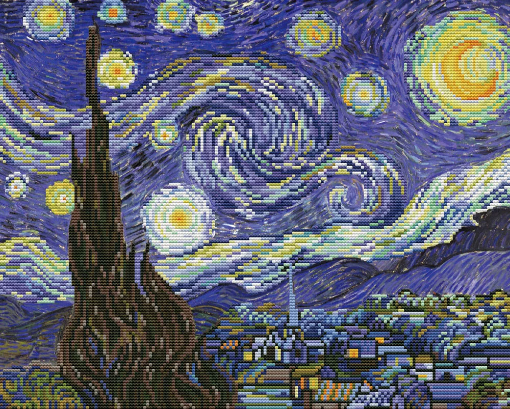 Set goblen imprimat cu ață și ac – Noapte înstelată (Van Gogh)