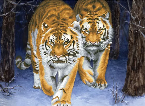 Set goblen imprimat cu ață și ac – Tigri