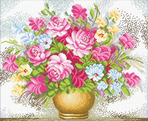 Set goblen imprimat cu ață și ac – Vază cu flori