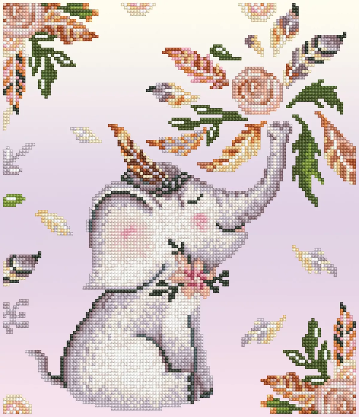 Tablou cu diamante - Elefanțel printre flori
