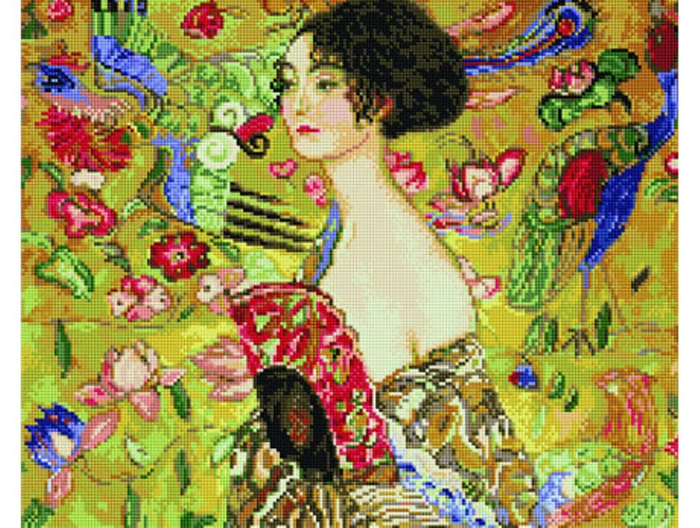 Tablou cu diamante înrămat - Doamna cu evantai (Gustav Klimt)