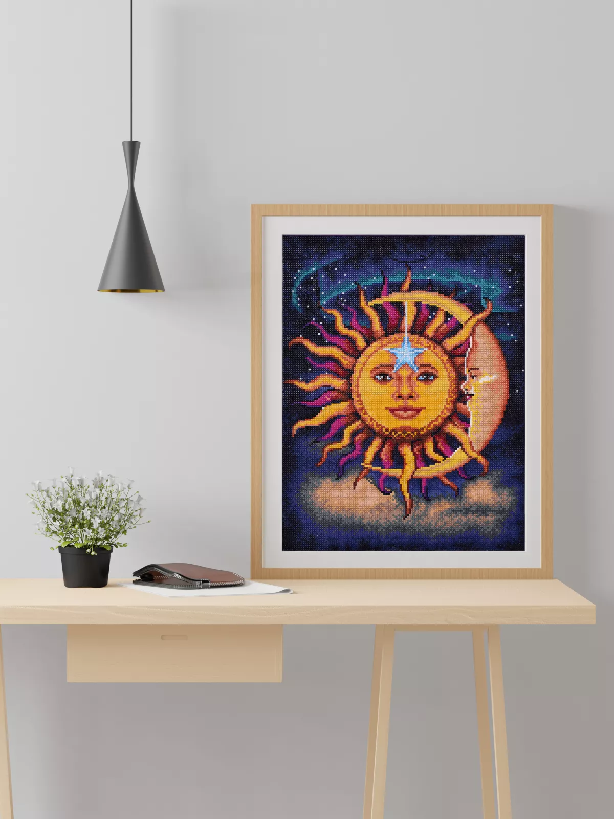 Tablou cu diamante - Luna și soarele, 35 x 45 cm