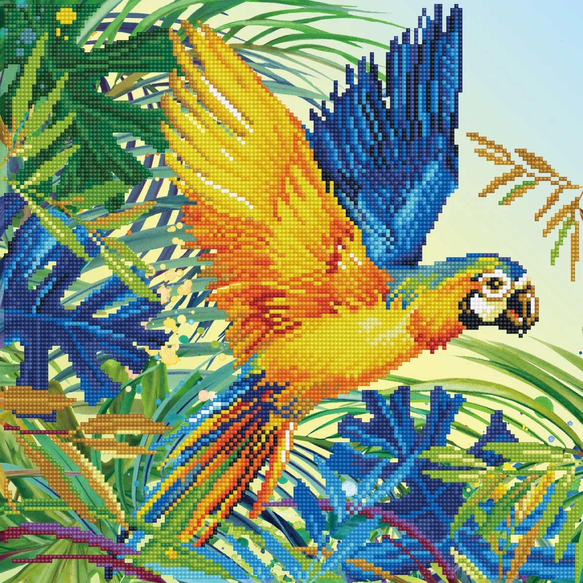 Tablou cu diamante - Papagal multicolor în zbor