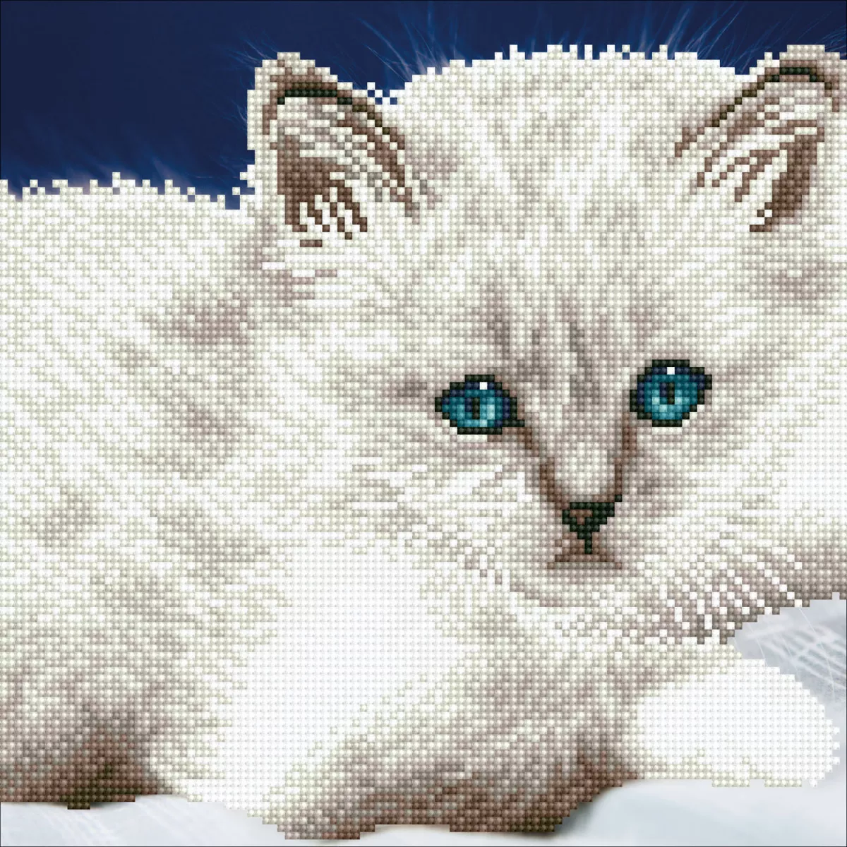 Tablou cu diamante - Pisică albă, 32 x 40 cm
