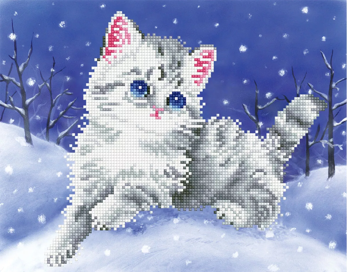 Tablou cu diamante - Pisicuță în zăpadă
