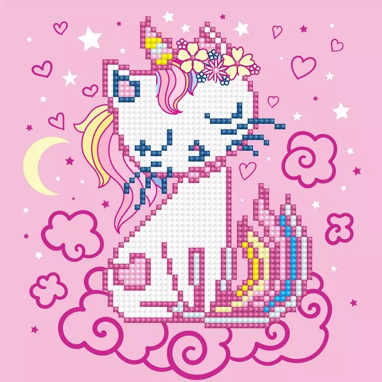 Tablou cu diamante – Pisicuța-unicorn