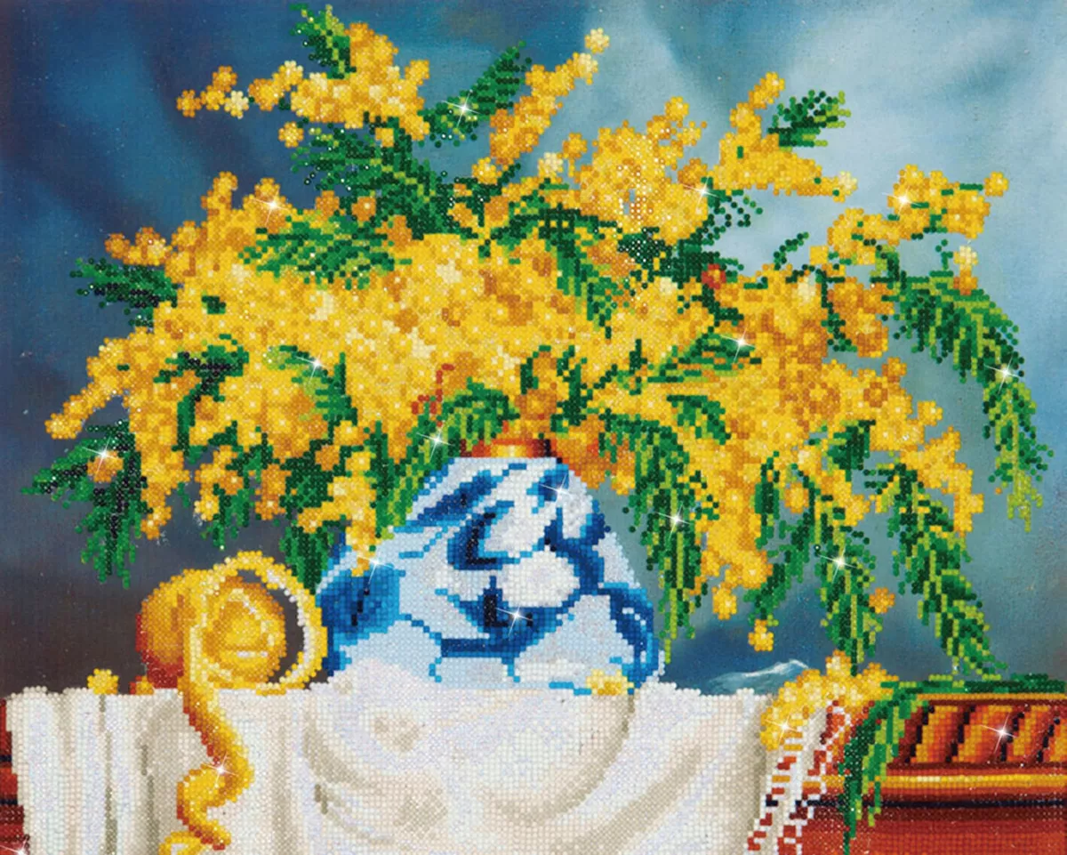 Tablou cu diamante - Vază cu flori galbene
