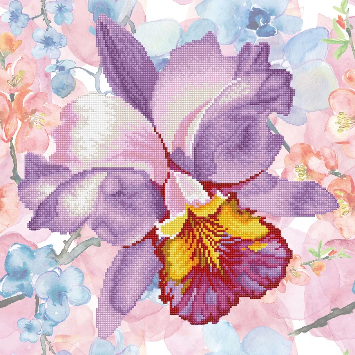 Tablou cu diamante înrămat – Orhidee mov