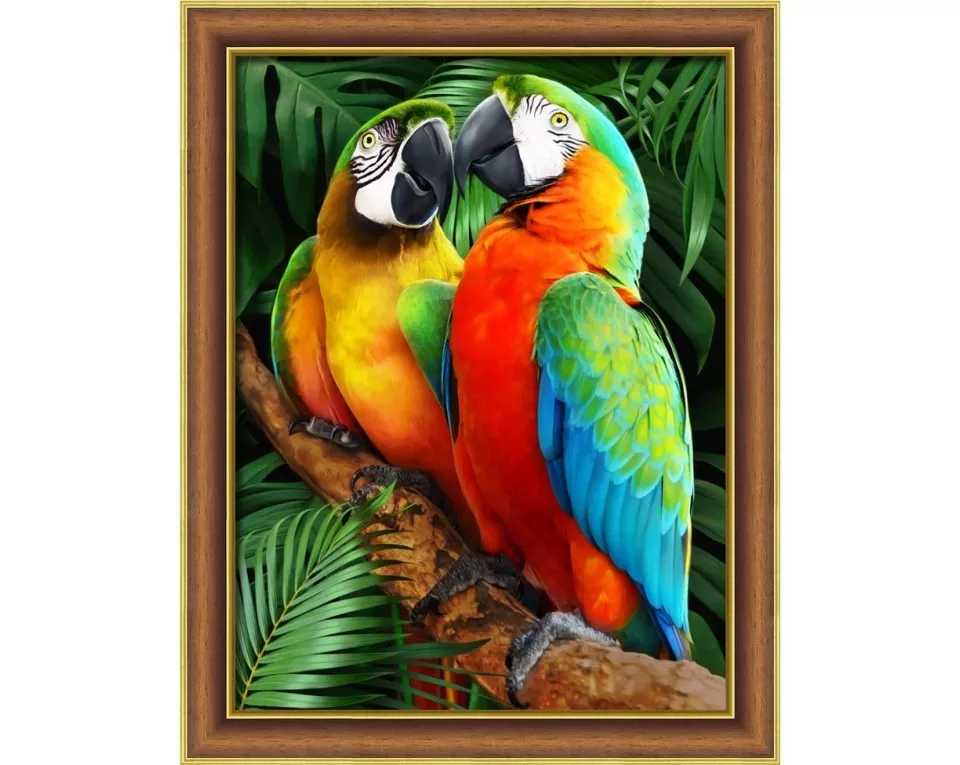 Tablou cu diamante  - Papagali Macaw în junglă