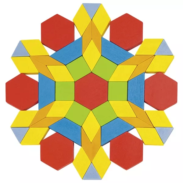 Tangram cu 250 de piese geometrice colorate din lemn
