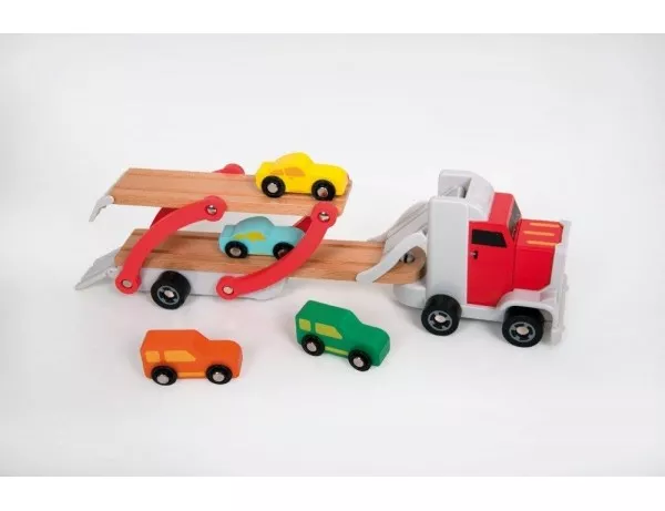 Transportor auto cu 4 mașinute din lemn DELIST