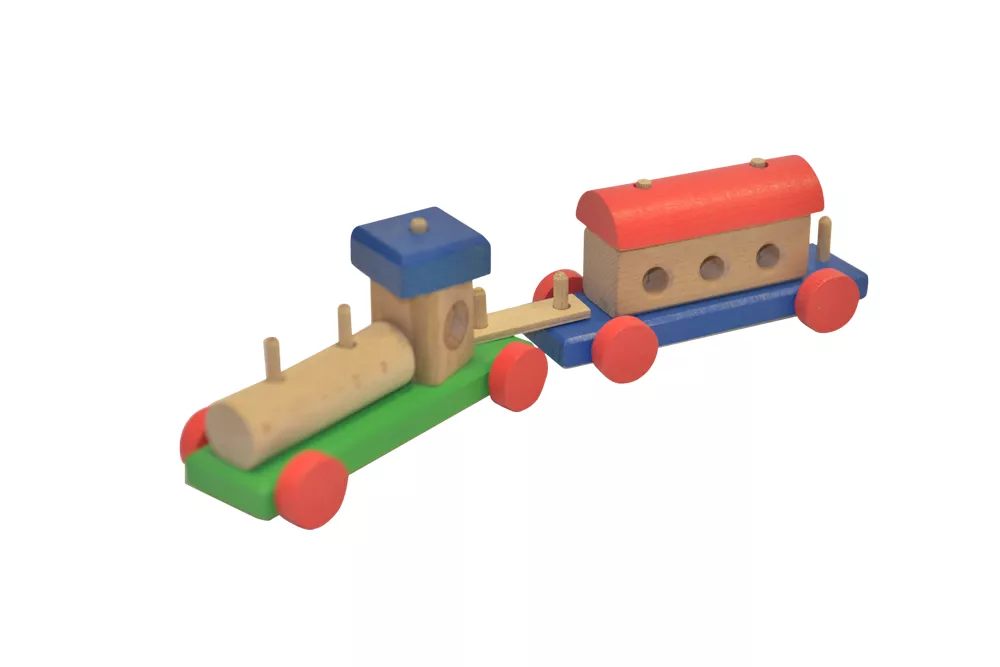 Trenuleț din lemn cu locomotivă