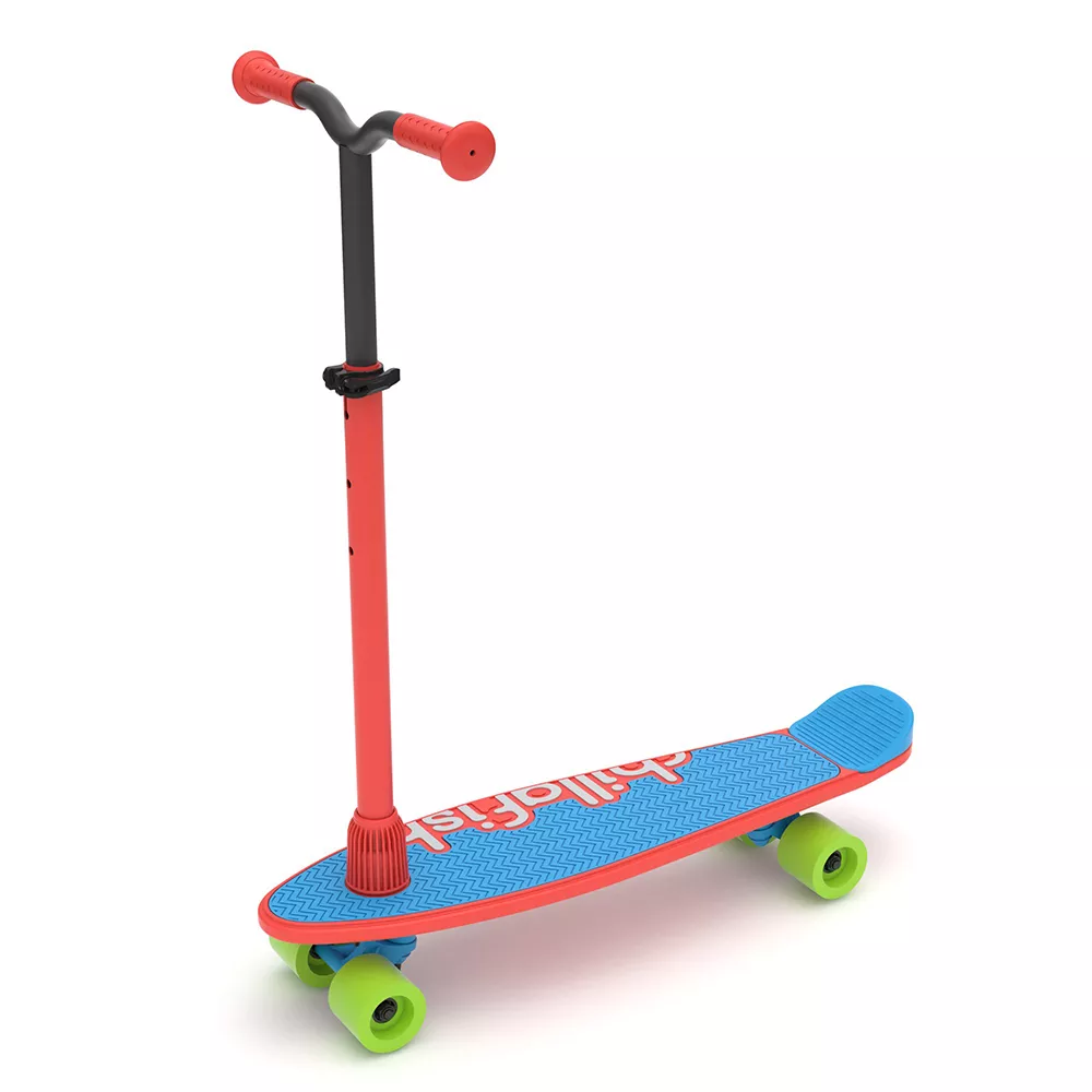 Trotinetă și skateboard 2 în 1, cu 4 roți, mâner roșu și 3 plăci interschimbabile pentru bază - SkatieSkootie