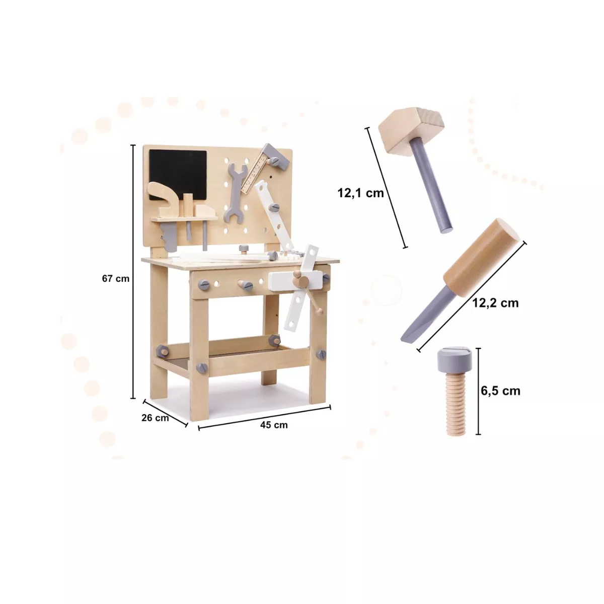 Atelier cu instrumente de lemn pentru copii, 67 cm 2