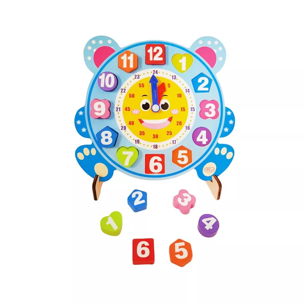 Ceas din lemn pentru copii, Puzzle Bear Clock cu forme geometrice, WD 9558-A 1