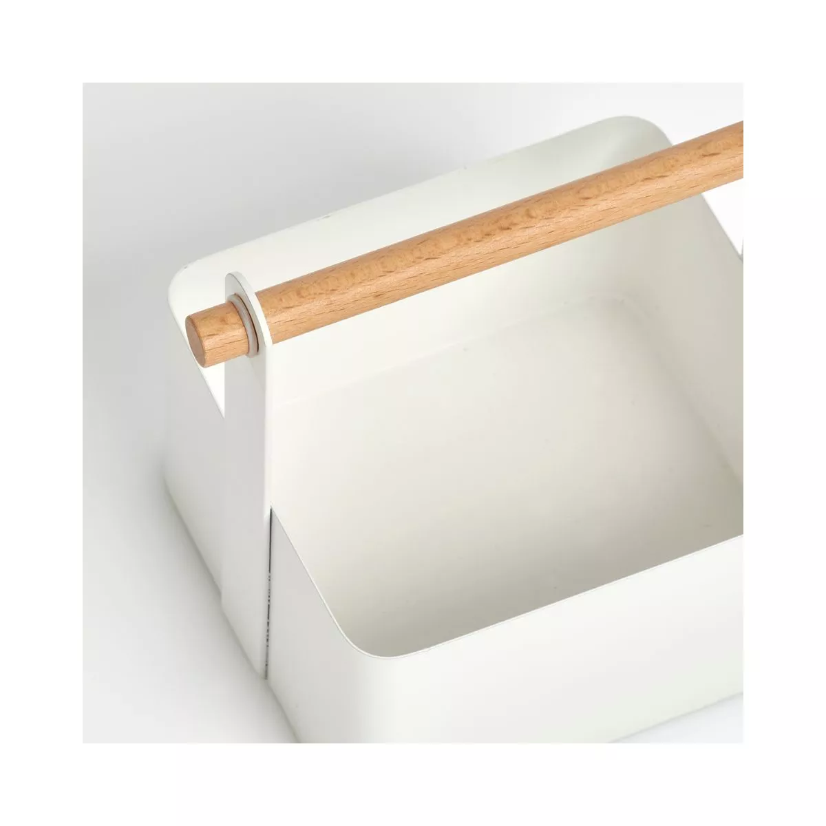 Cos de depozitare pentru bucatarie, alb, din metal si lemn, 14,3 cm, Caddy Zeller 2