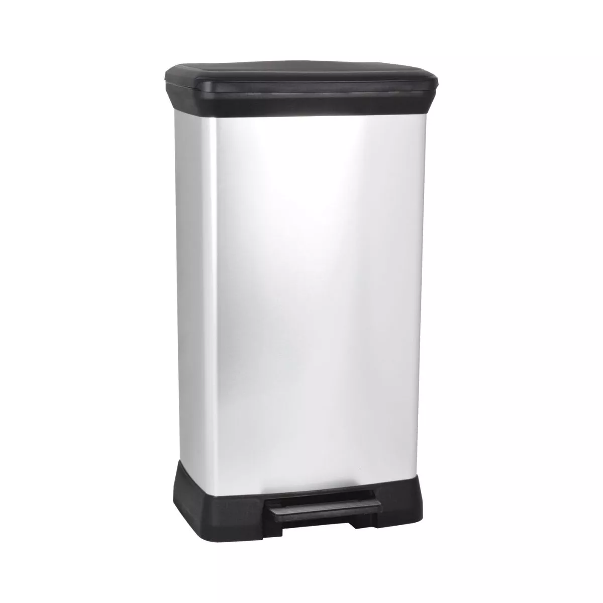 Coș de gunoi Curver 50 L, din plastic ultrarezistent cu pedala, 29x39x73 cm, negru/argintiu 1