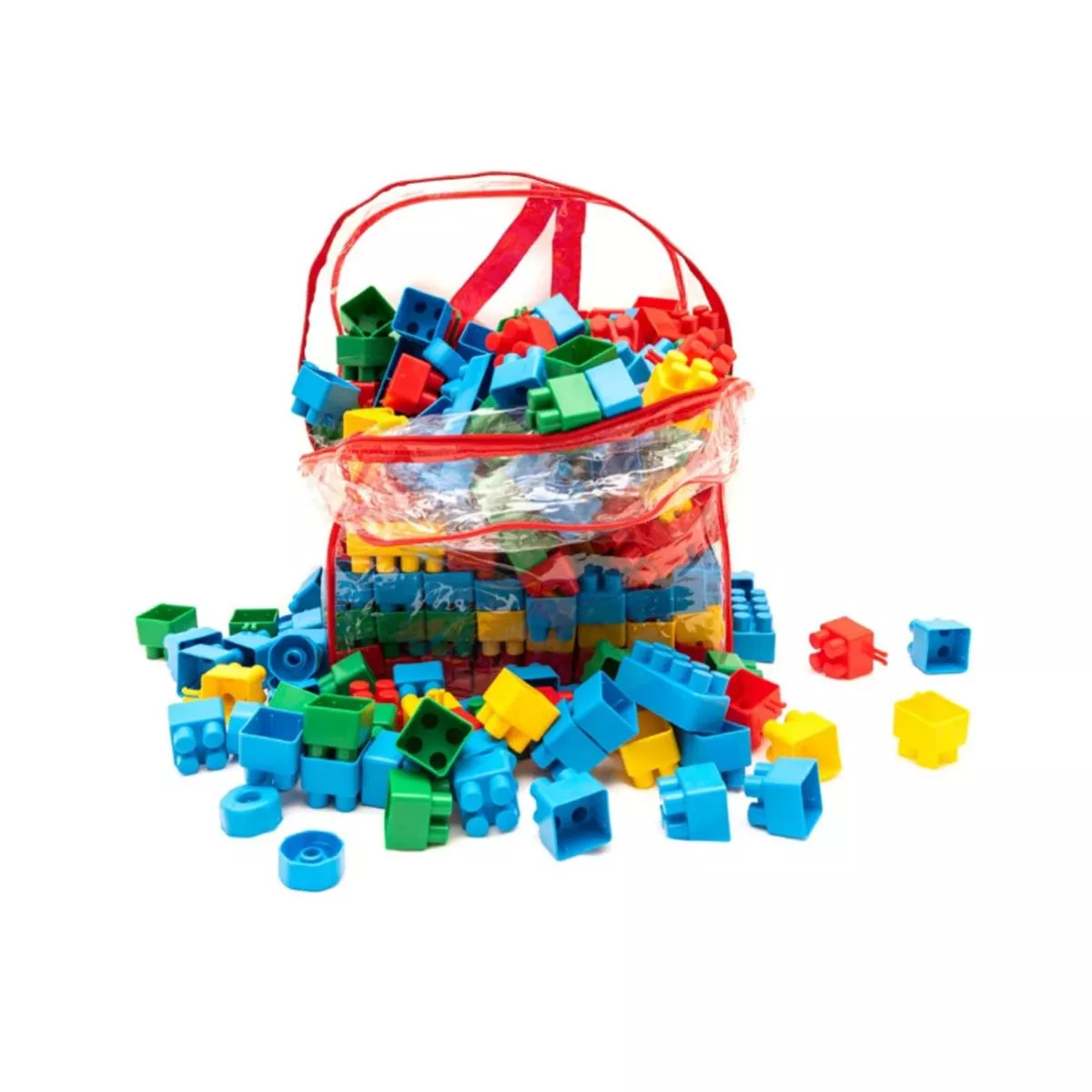 Cuburi de constructie din plastic, multicolore, in rucsac, 200 piese HT 1043 3