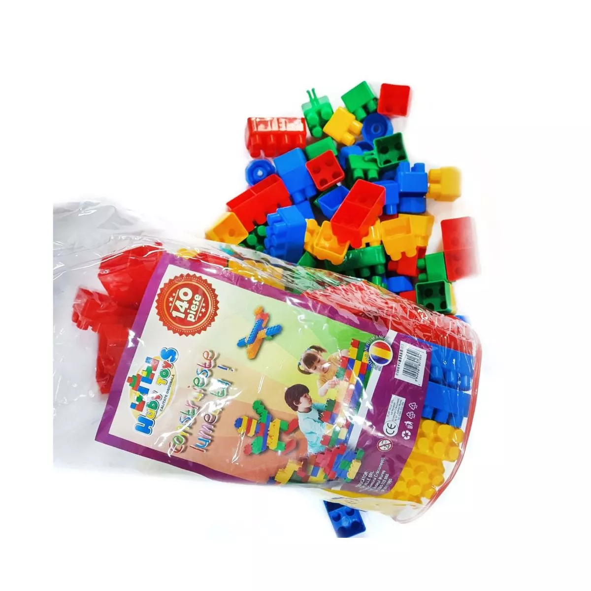 Cuburi de constructie din plastic, multicolore, in saculet, 140 piese HT 1042 2
